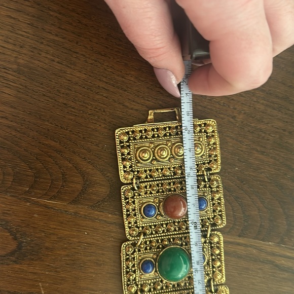 Vintage Etruscan Revival Style Gold Tone Link Bracelet with Glass Cabochons - Picture 3 of 3